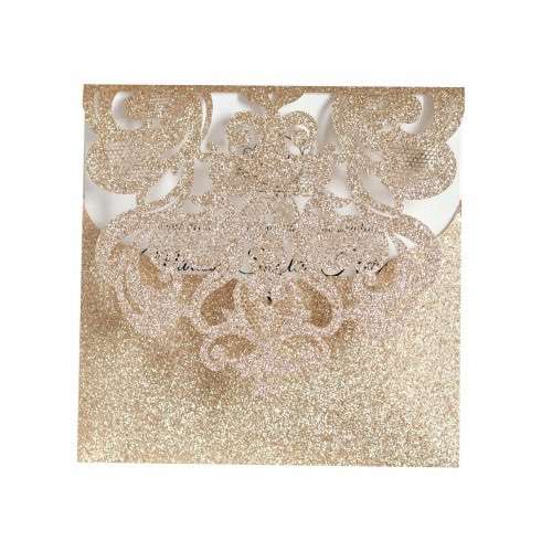 Holiday Greeting Card Glitter Pocket Invitation Golden Invitation Laser Cut